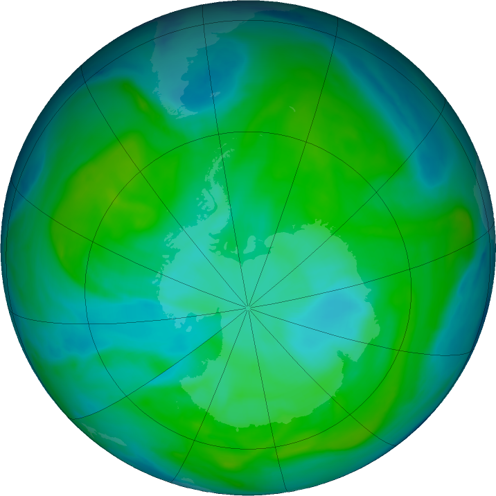 Antarctic ozone map for 08 January 2018